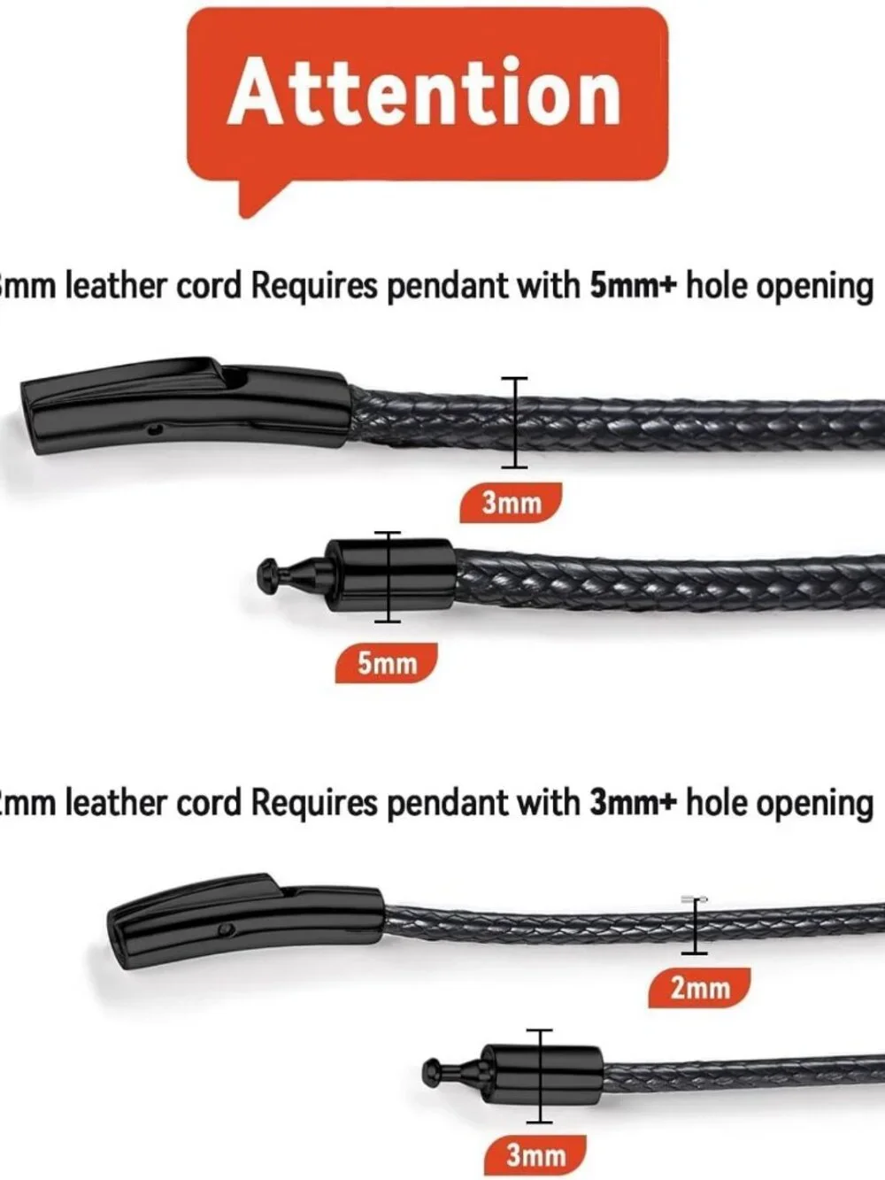 Braided Leather Necklace Cord with Stainless Steel Snap Clasp - Adjustable